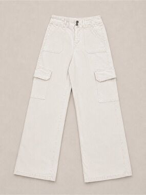 RE Generation by Celebrity Pink Relaxed Cargo Pants Size 7/28 Cream Wide Leg